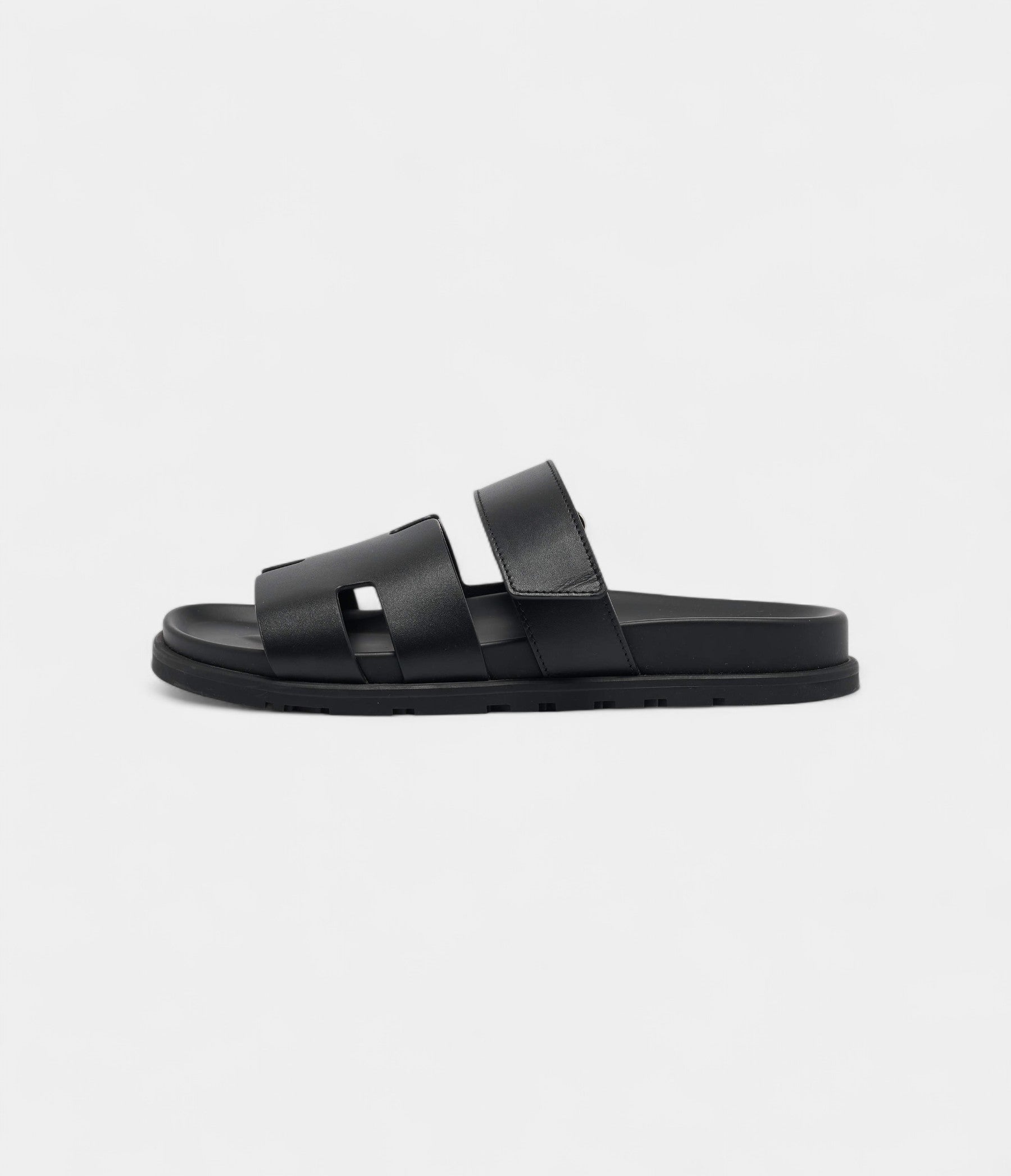 Hermès Black Leather Chypre Sandals 41 EU