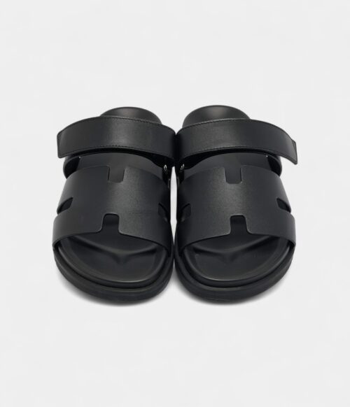 Hermès Black Leather Chypre Sandals 41 EU