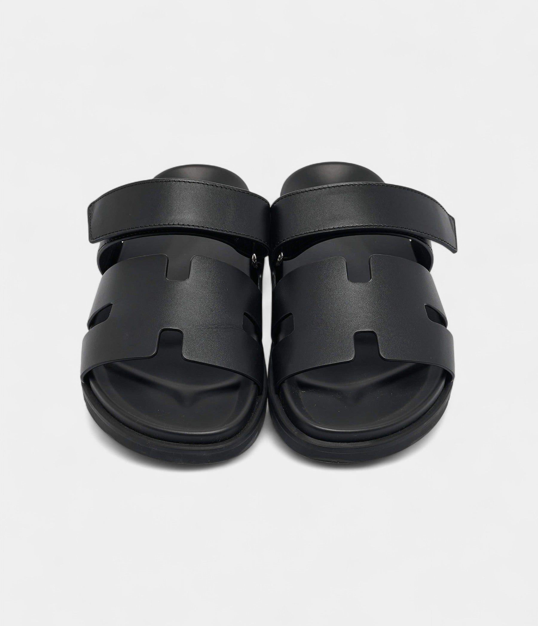 Hermès Black Leather Chypre Sandals 41 EU