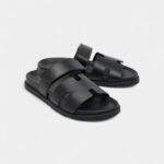 Hermès Black Leather Chypre Sandals 41 EU