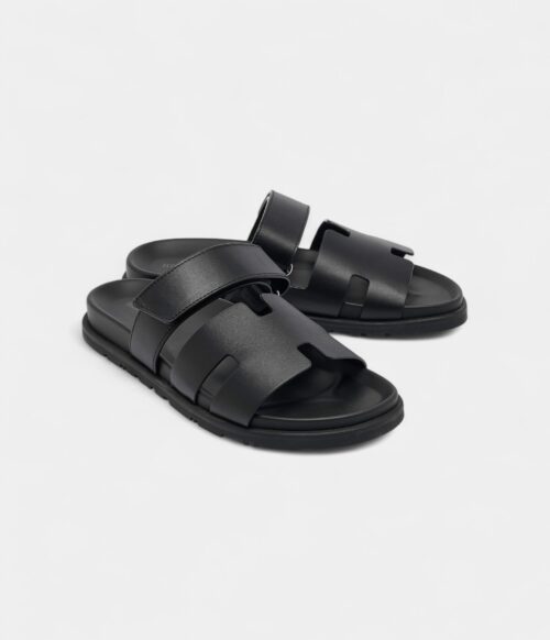 Hermès Black Leather Chypre Sandals 41 EU