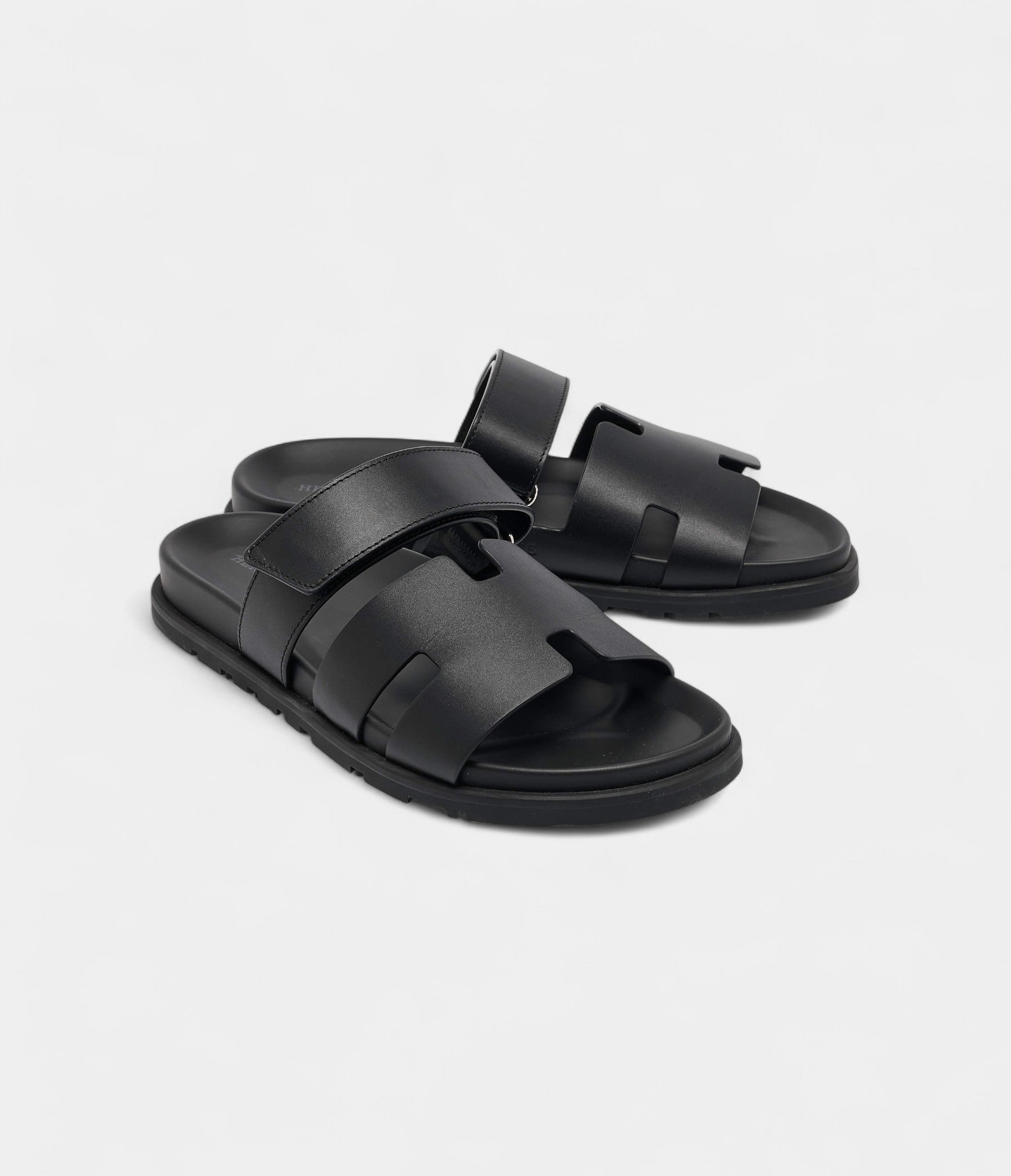 Hermès Black Leather Chypre Sandals 41 EU