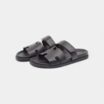 Hermes Black Leather Chypre Sandals 45.5 EU