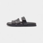 Hermes Black Leather Chypre Sandals 45.5 EU