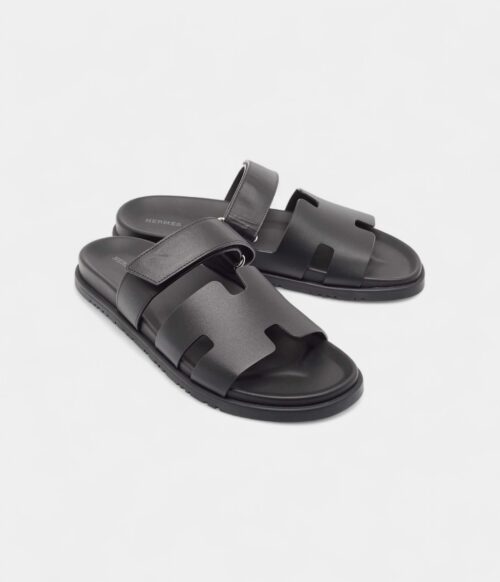 Hermes Black Leather Chypre Sandals 45.5 EU