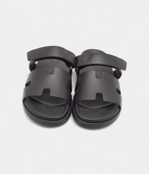 Hermes Black Leather Chypre Sandals 45.5 EU