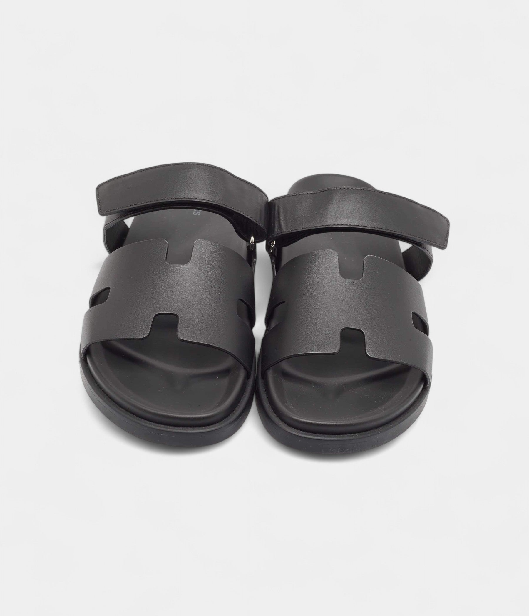 Hermes Black Leather Chypre Sandals 45.5 EU