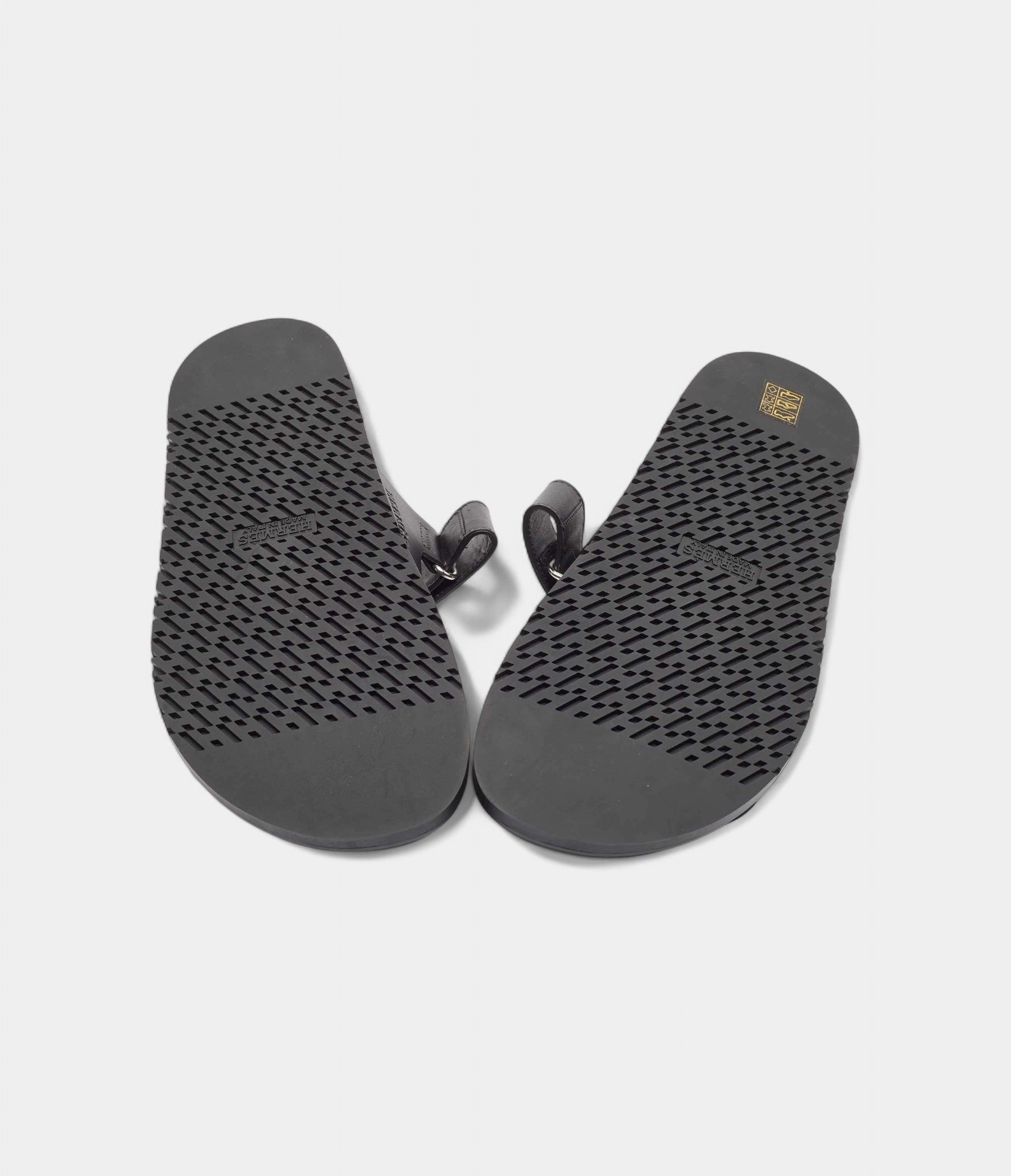 Hermes Black Leather Chypre Sandals 45.5 EU