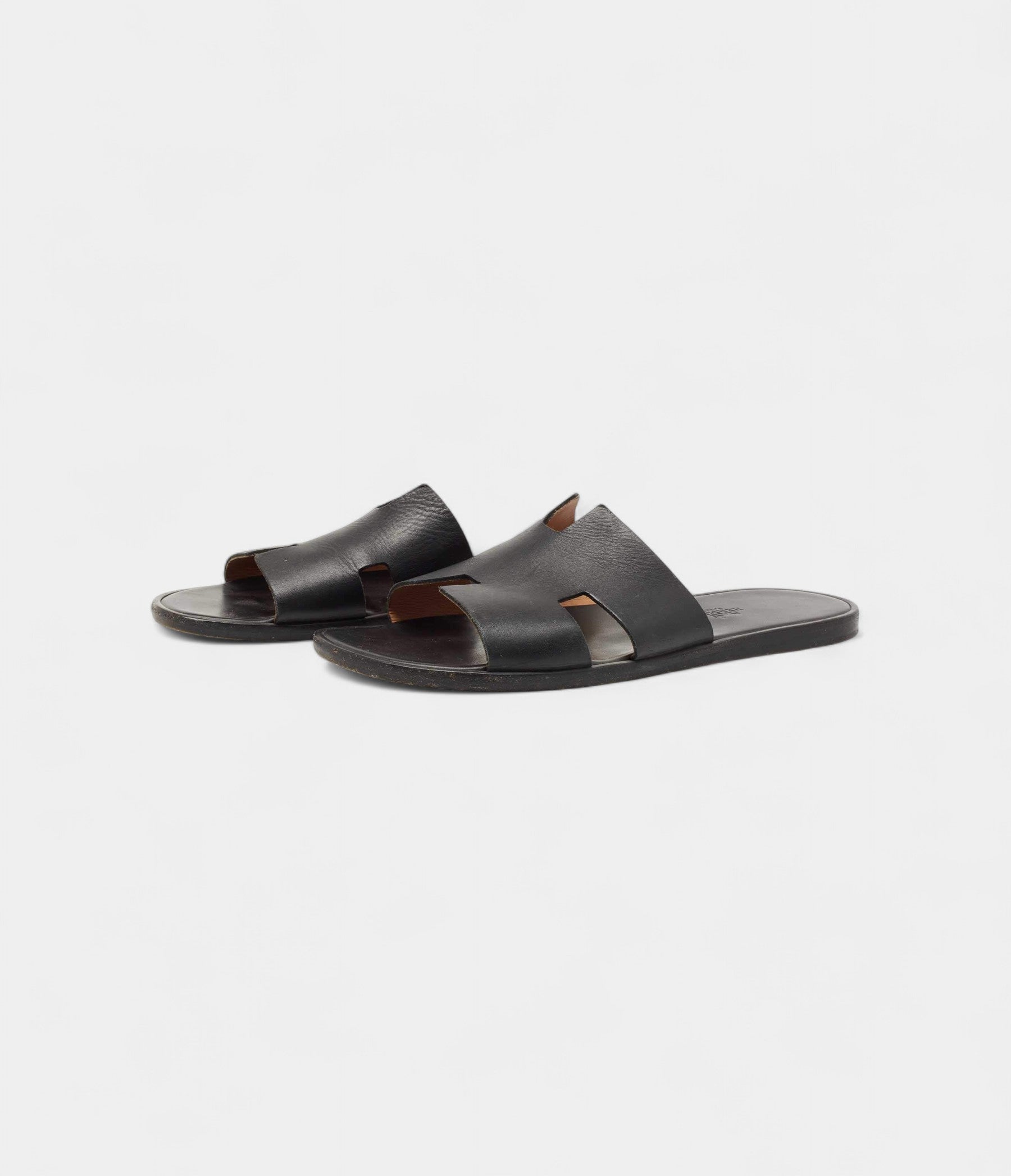Hermes Black Leather Izmir Flat Slides 44 EU
