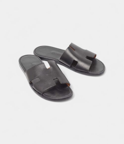 Hermes Black Leather Izmir Sandals 41 EU