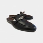 Hermès Black Leather Oz Mules with Palladium Hardware