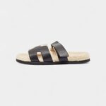 Hermes Black Leather and Shearling Fur Lined Chypre Sandals 45.5 EU