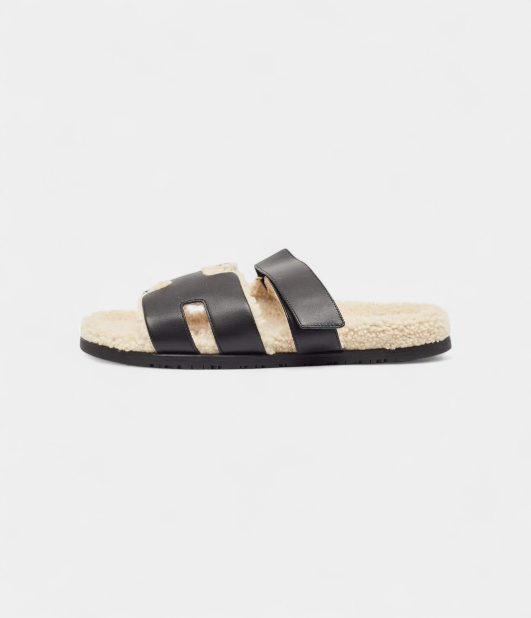 Hermes Black Leather and Shearling Fur Lined Chypre Sandals 45.5 EU