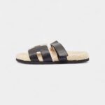Hermes Black Leather and Shearling Fur Lined Chypre Sandals 45.5 EU
