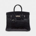 Hermès Black Shiny Niloticus Crocodile Birkin 25 Palladium Hardware