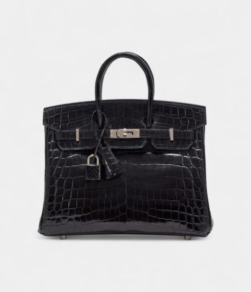 Hermès Black Shiny Niloticus Crocodile Birkin 25 Palladium Hardware