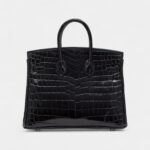 Hermès Black Shiny Niloticus Crocodile Birkin 25 Palladium Hardware