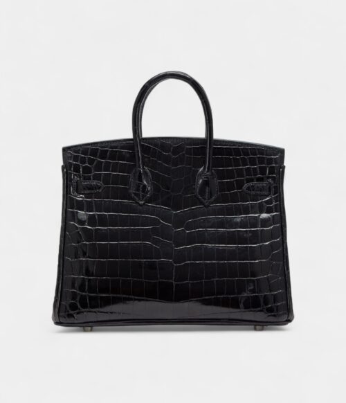 Hermès Black Shiny Niloticus Crocodile Birkin 25 Palladium Hardware