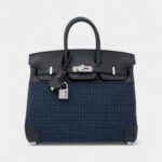 Hermès Black Swift and Bleu Egee Bivouac Toile Birkin 25 Palladium Hardware