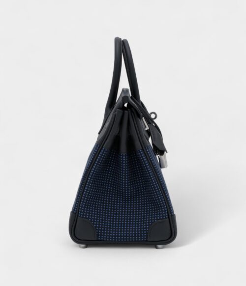 Hermès Black Swift and Bleu Egee Bivouac Toile Birkin 25 Palladium Hardware