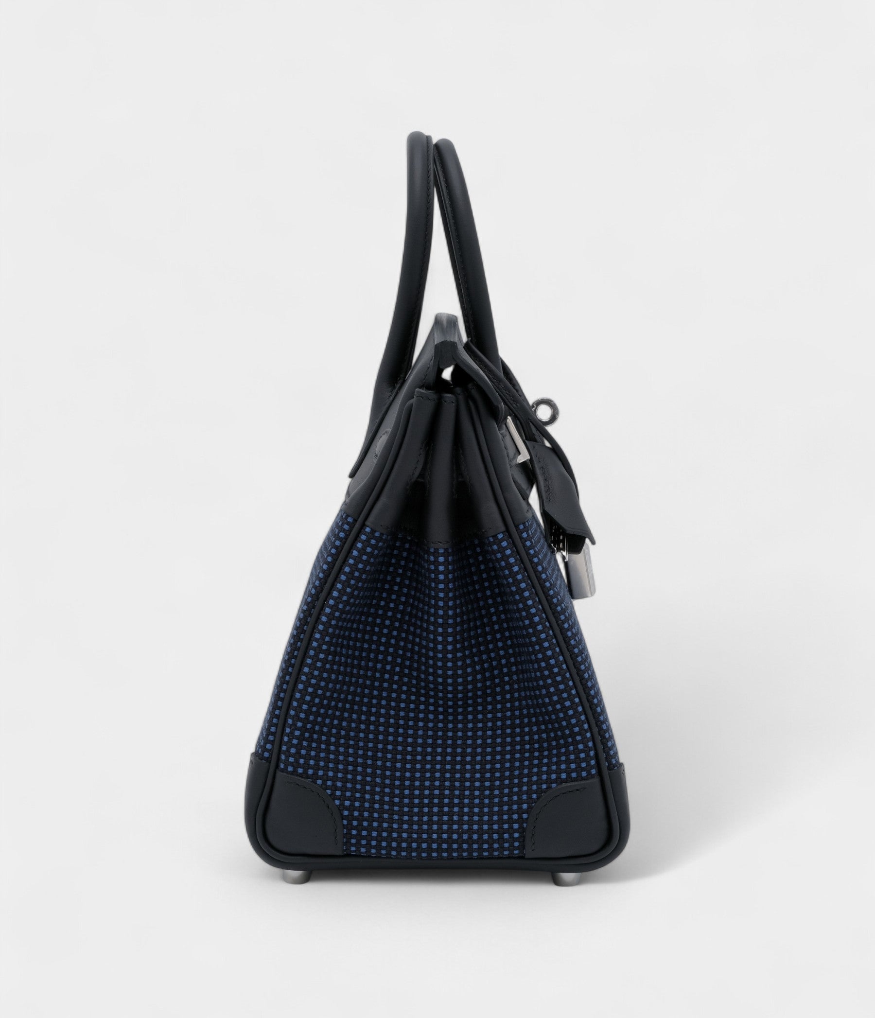 Hermès Black Swift and Bleu Egee Bivouac Toile Birkin 25 Palladium Hardware