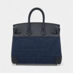 Hermès Black Swift and Bleu Egee Bivouac Toile Birkin 25 Palladium Hardware