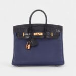 Hermès Bleu Saphir Novillo and Bleu Marine Matte Alligator Birkin Touch 25 Rose Gold Hardware