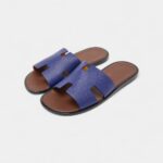 Hermes Blue Leather Izmir Flat Sandals 42 EU