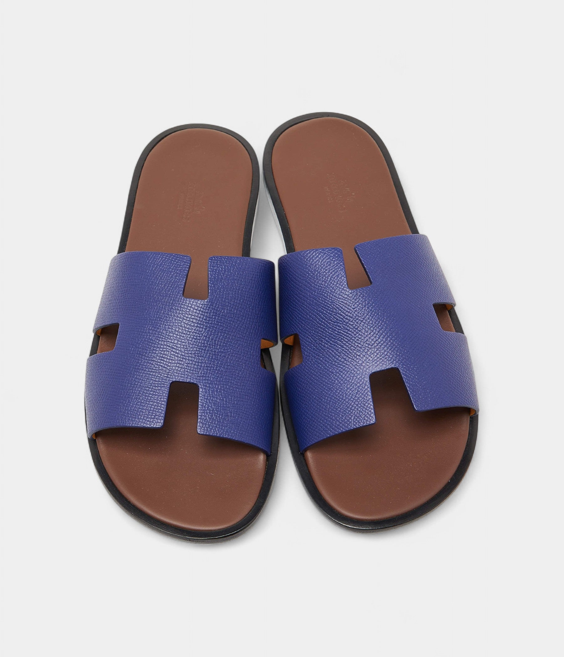 Hermes Blue Leather Izmir Flat Sandals 42 EU
