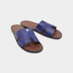 Hermes Blue Leather Izmir Flat Sandals 42 EU
