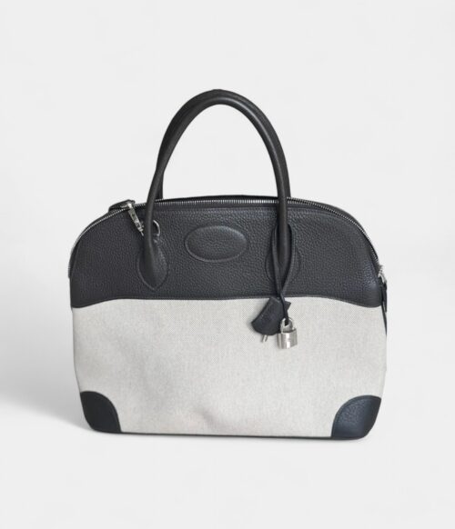 Hermès Bolide 31 Bag in Black Leather and Canvas – Handmade Two-Tone Handbag