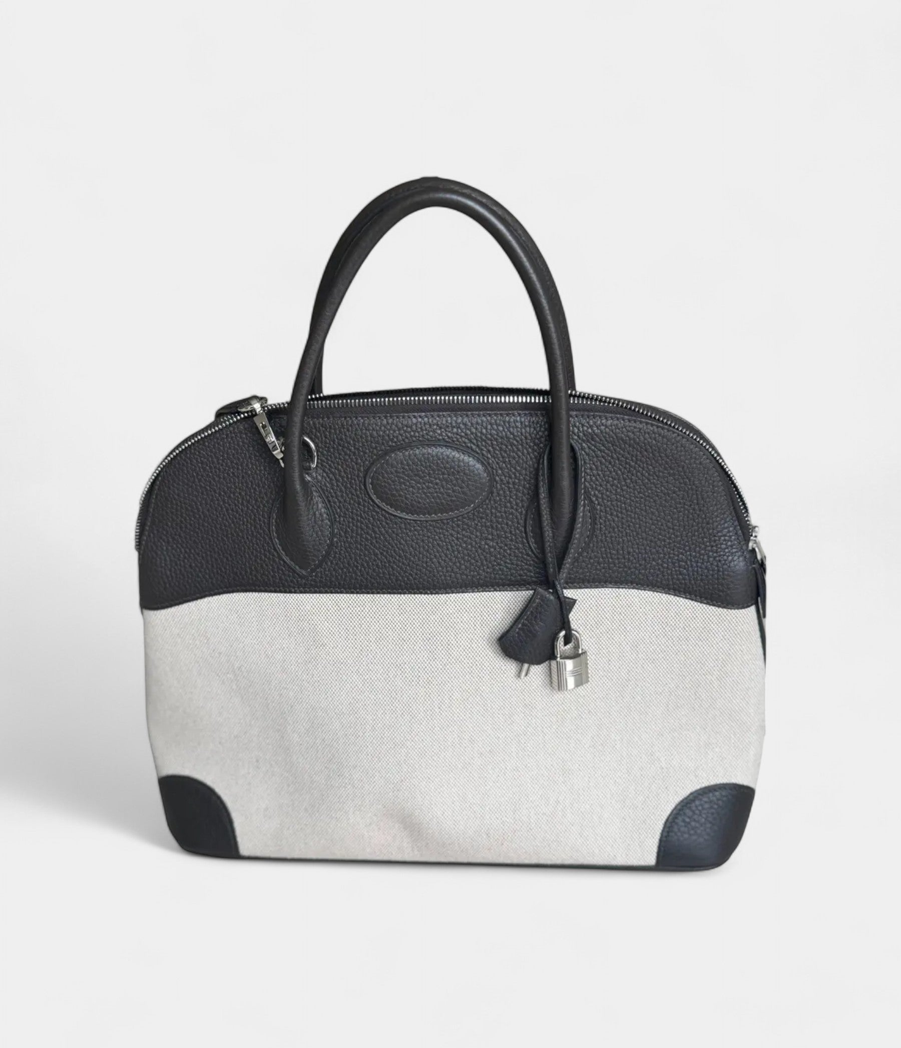 Hermès Bolide 31 Bag in Black Leather and Canvas – Handmade Two-Tone Handbag
