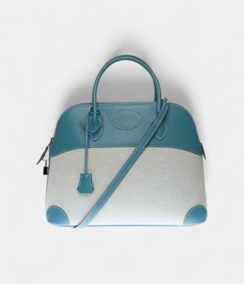 Hermès Bolide 35 Bag in Blue Leather and Canvas – Handmade Two-Tone Shoulder Bag