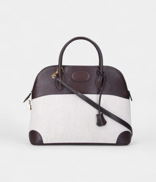 Hermès Bolide 35 Bag in Brown Leather and Canvas – Handmade Two-Tone Shoulder Bag