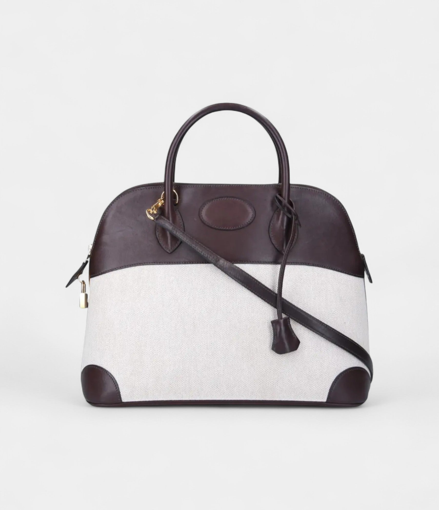 Hermès Bolide 35 Bag in Brown Leather and Canvas – Handmade Two-Tone Shoulder Bag