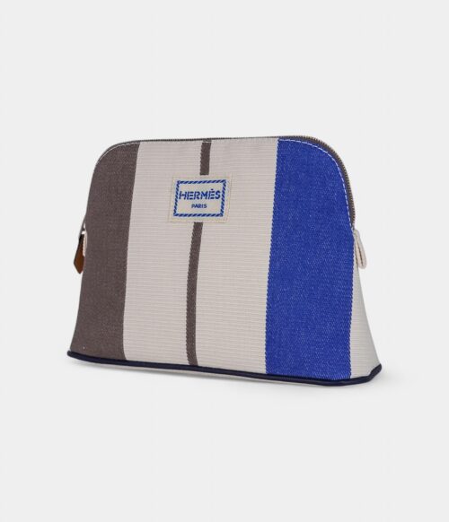 Hermès Bolide Mini Travel Case in Rocabar Stripes Azur and Etoupe