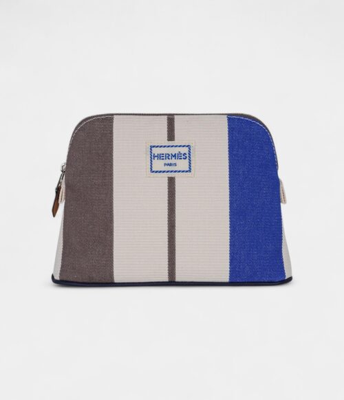 Hermès Bolide Mini Travel Case in Rocabar Stripes Azur and Etoupe