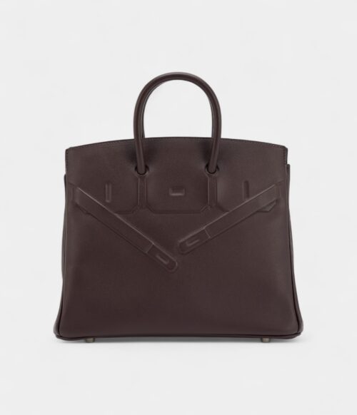 Hermès Bordeaux Evercalf Shadow Birkin 25 Palladium Hardware