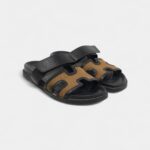 Hermes Brown/Black Canvas and Leather Chypre Sandals 41.5 EU
