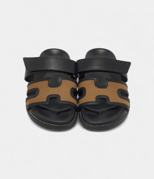 Hermes Brown/Black Canvas and Leather Chypre Sandals 41.5 EU