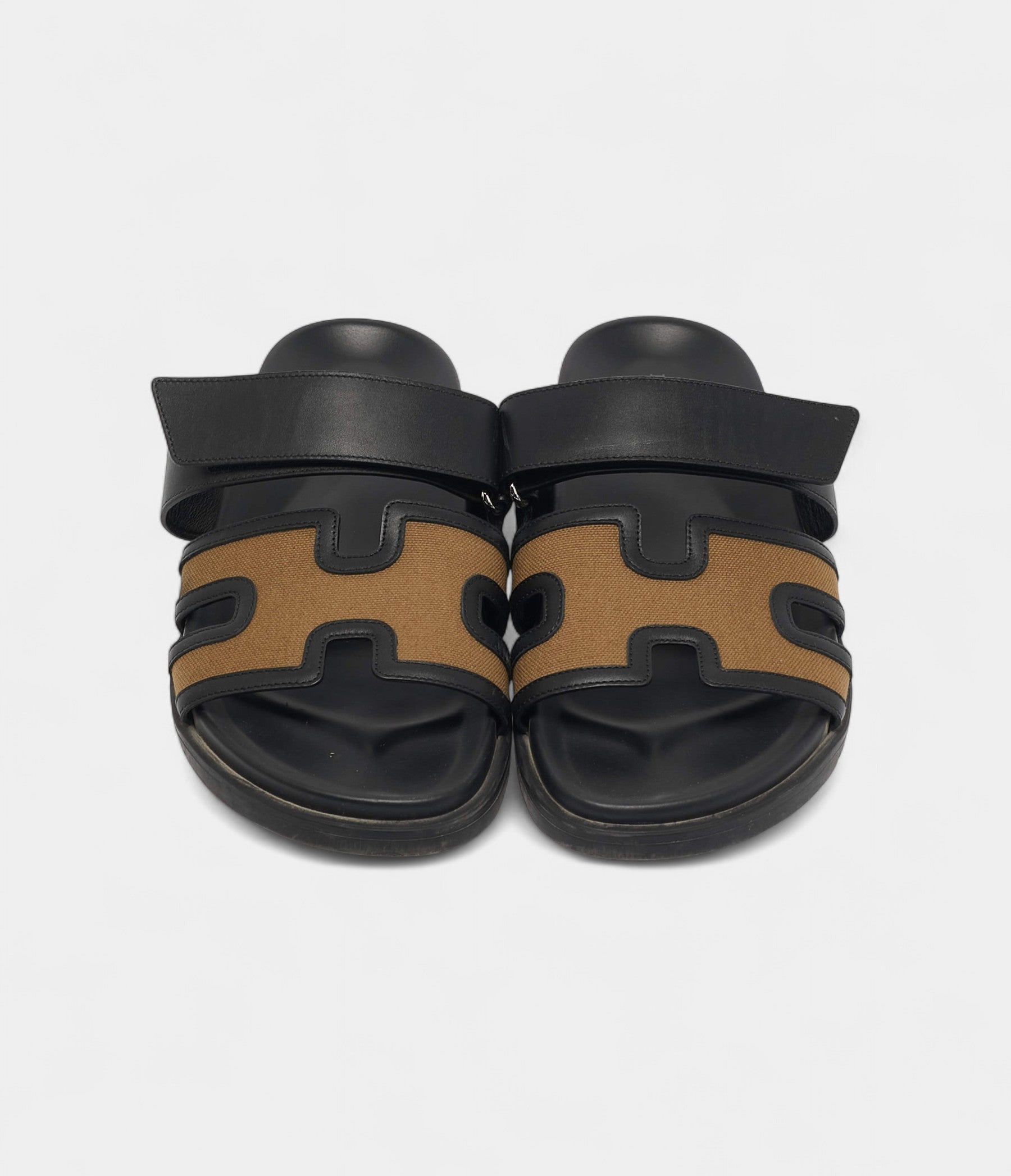 Hermes Brown/Black Canvas and Leather Chypre Sandals 41.5 EU