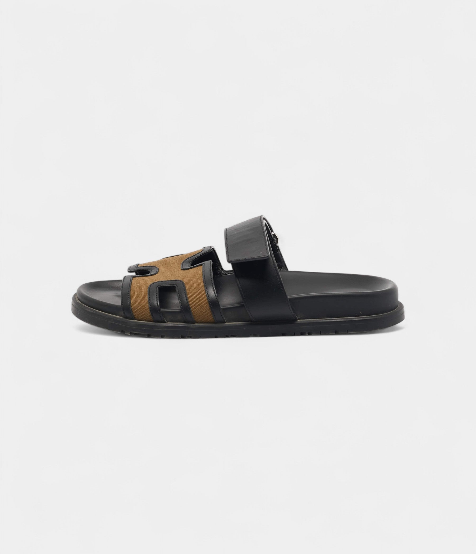 Hermes Brown/Black Canvas and Leather Chypre Sandals 41.5 EU