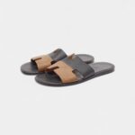 Hermes Brown/Black Leather Izmir Flat Slides 43 EU