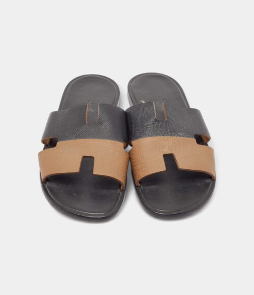 Hermes Brown/Black Leather Izmir Flat Slides 43 EU
