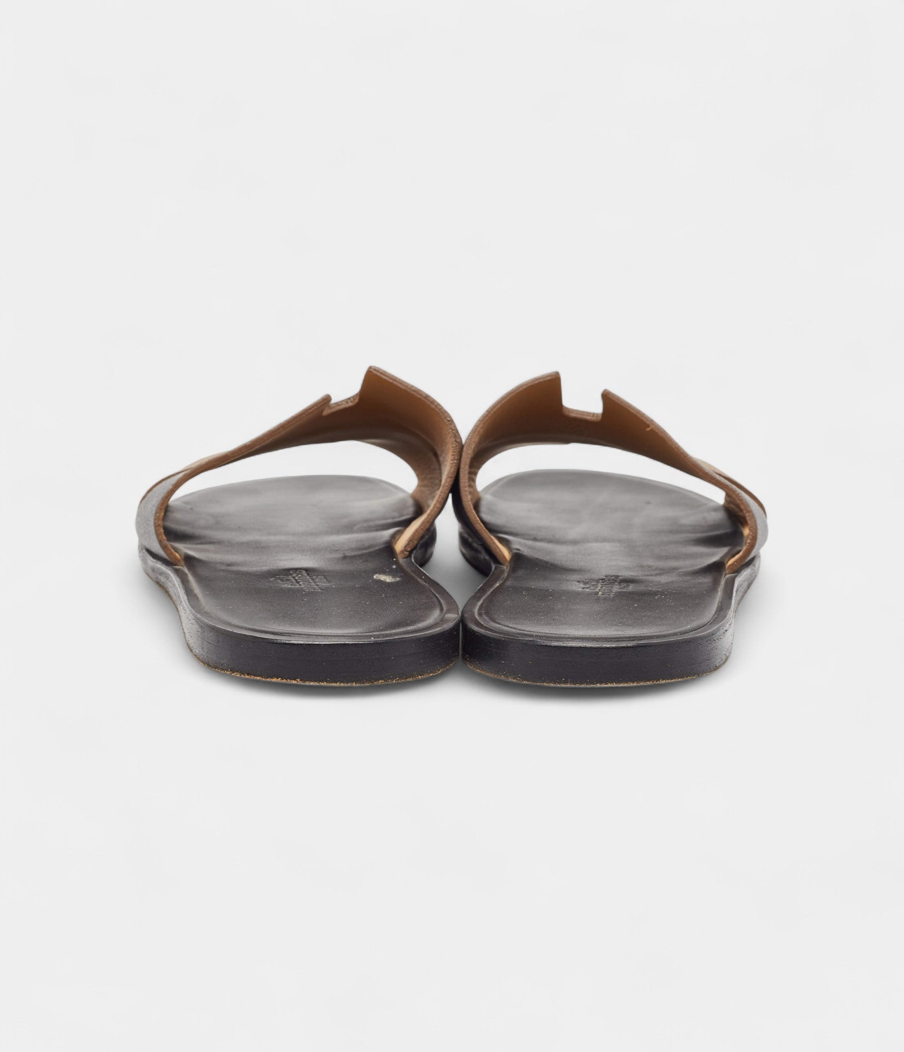 HermesBrownBlackLeatherIzmirFlatSlides43EU_5.jpg Hermes Brown/Black Leather Izmir Flat Slides 43 EU