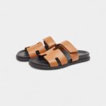 Hermes Brown Leather Chypre Flat Slides 41 EU