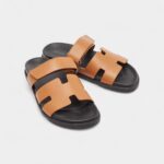Hermes Brown Leather Chypre Flat Slides 41 EU