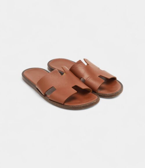 Hermes Brown Leather Izmir Flat Sandals 40.5 EU