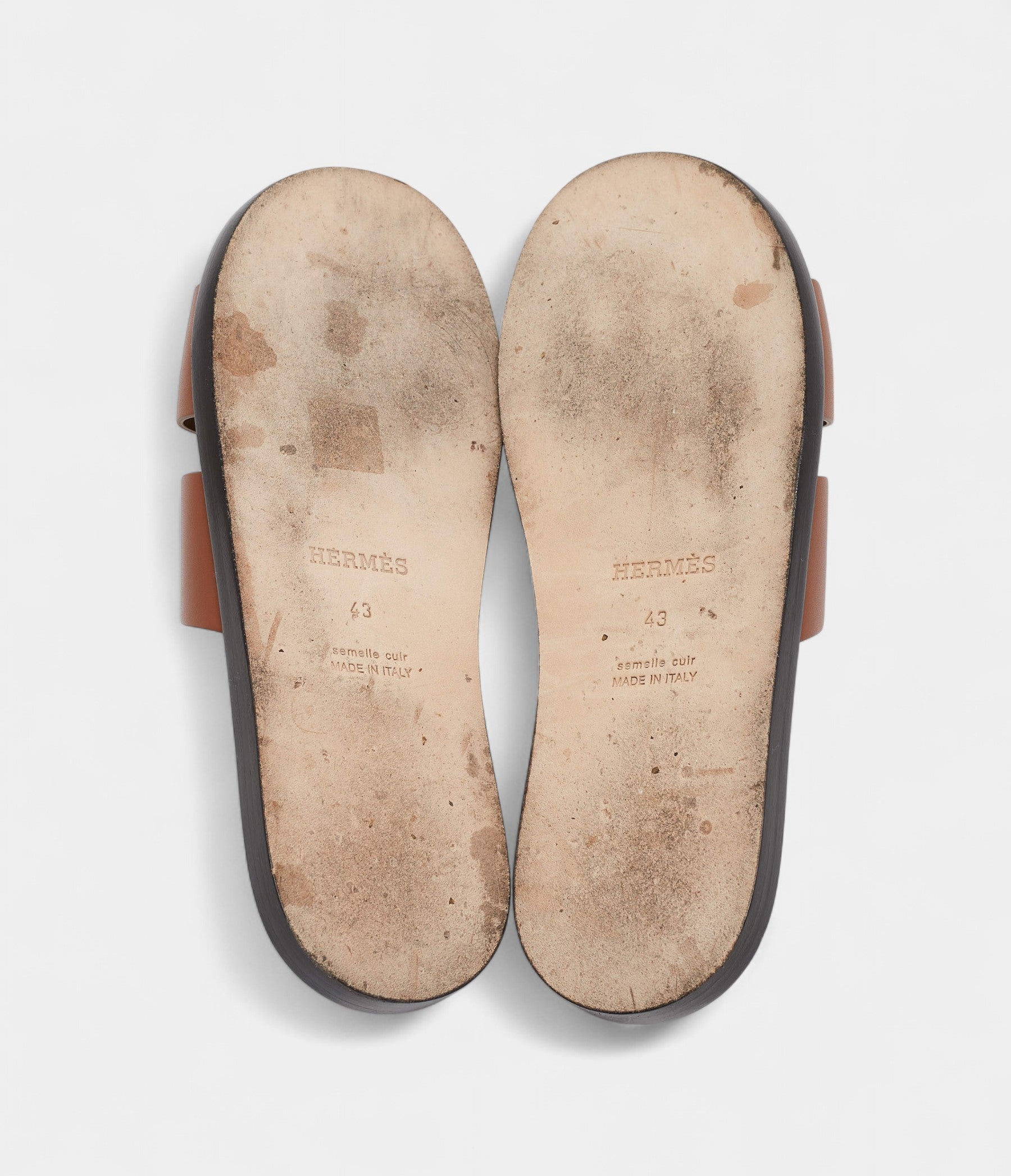 Hermes Brown Leather Izmir Slides 43 EU