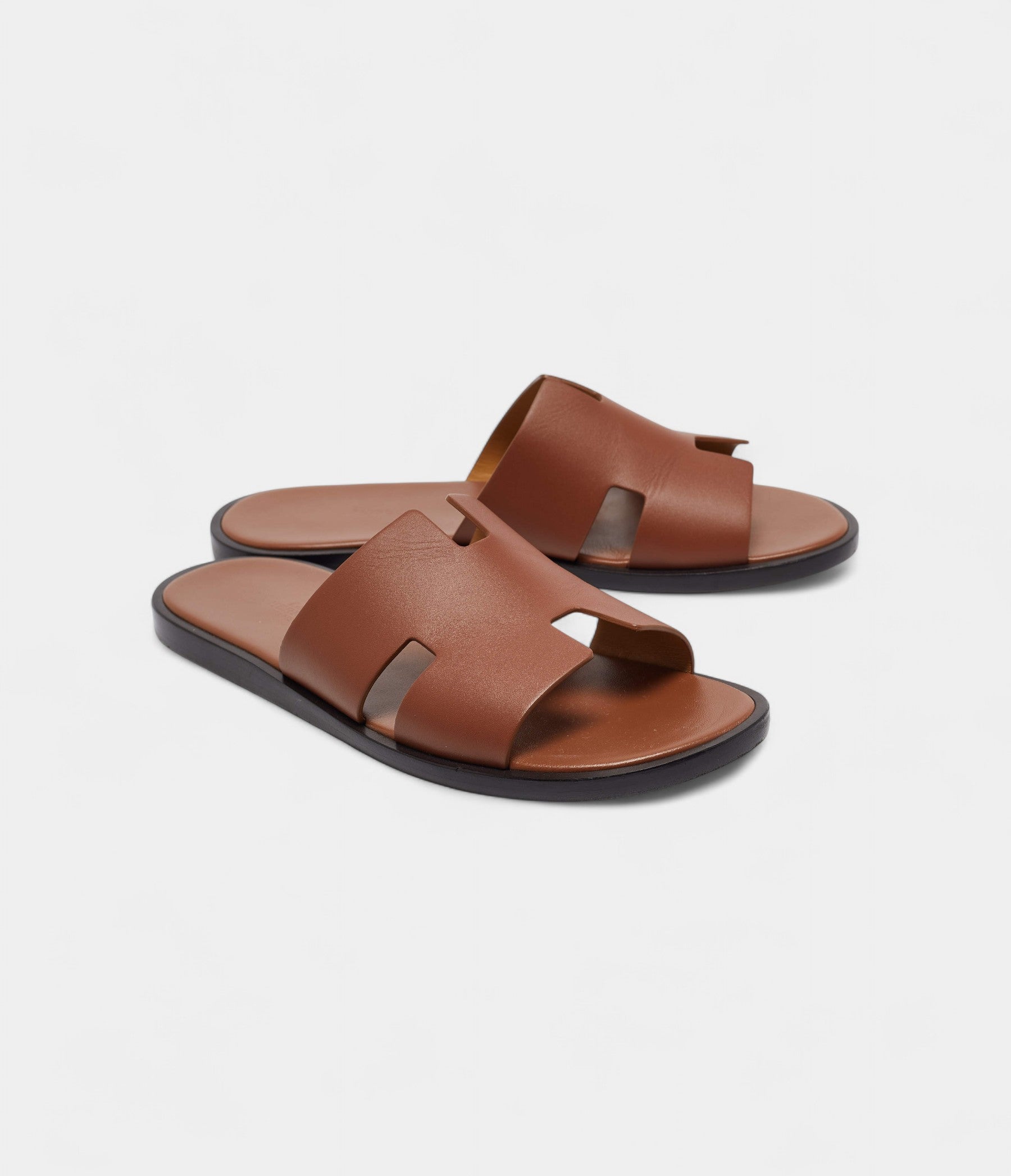 Hermes Brown Leather Izmir Slides 43 EU